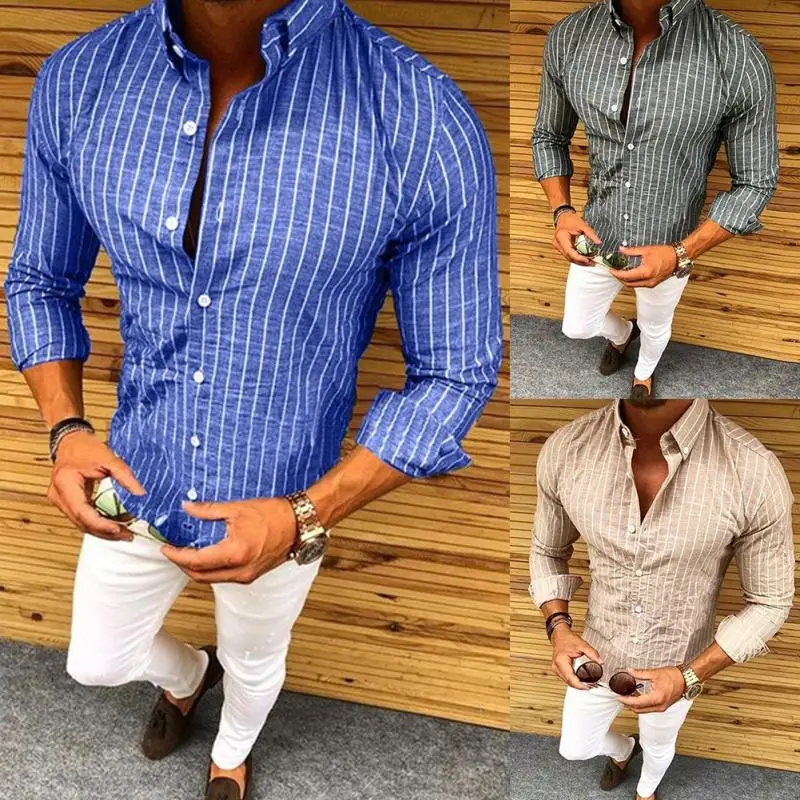 Spring Autumn Men Blouse New Style Slim Fit Men Striped Blouse Long Sleeve Tops Button Fashion Shirt Striped Casual #15
Spring Autumn Men Blouse New Style Slim Fit Men Striped Blouse Long Sleeve Tops Button Fashion Shirt Striped Casual #15
