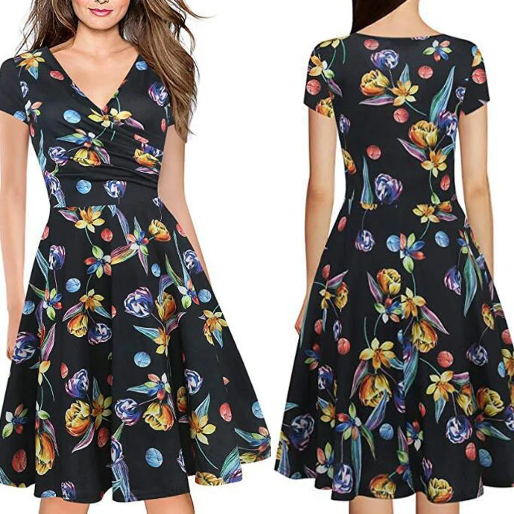 Women's V-Neck Floral Casual Work Stretch Swing summer dress 2019 boho Party Dress ropa mujer 2019 robe longue femme ete #4
Women's V-Neck Floral Casual Work Stretch Swing summer dress 2019 boho Party Dress ropa mujer 2019 robe longue femme ete #4