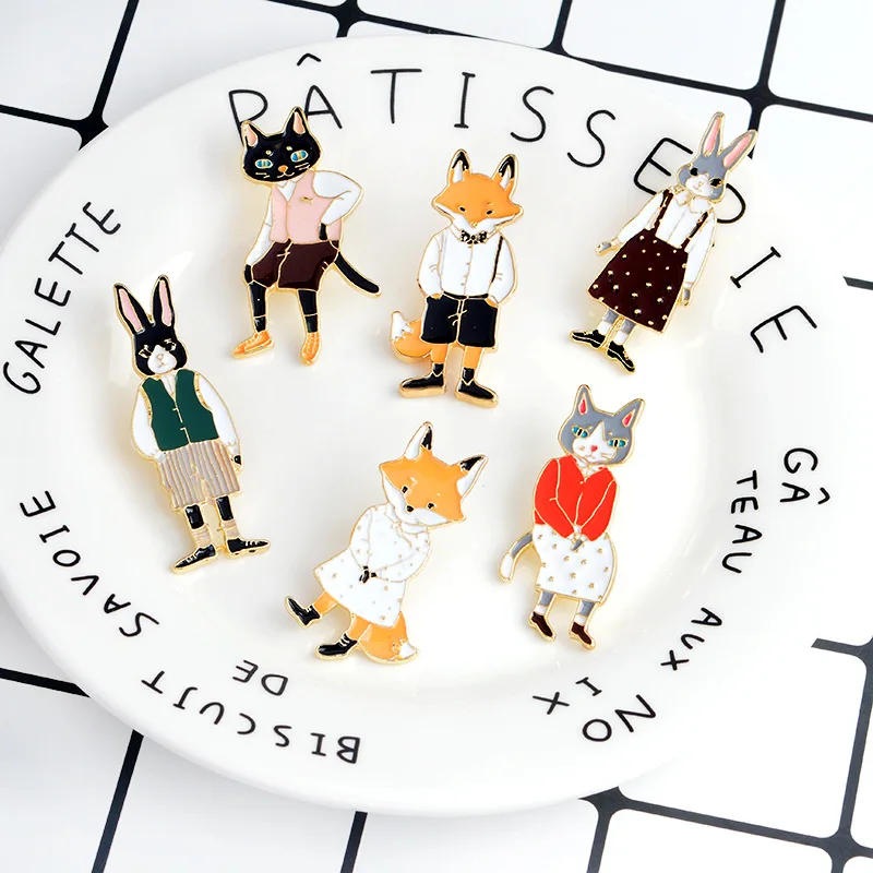 2018 creative brooches Cat Rabbit Fox lovely animal drop oil Enamel pins Denim Shirt Collar Lapel pin Jewelry gifts for kids | Украшения и