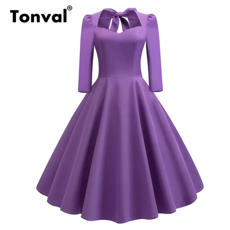 Tonval Vintage Elegant Party Backless Purple Dress Women Tie Back A Line Solid Dresses 2019 Pin Up Retro Midi Dress
Tonval Vintage Elegant Party Backless Purple Dress Women Tie Back A Line Solid Dresses 2019 Pin Up Retro Midi Dress