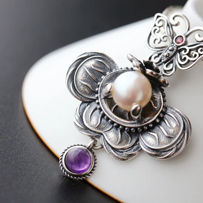 Silver Wholesale Handmade Natural Pearl Amethyst S925 Sterling Silver Pendant Vintage Thai Silver Pendant
Silver Wholesale Handmade Natural Pearl Amethyst S925 Sterling Silver Pendant Vintage Thai Silver Pendant
