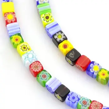 Handmade Millefiori Glass Bead Strands, Cube, Mixed Color, 4x4x4mm, Hole: 1mm; about 105pcs/strands, 16"
Handmade Millefiori Glass Bead Strands, Cube, Mixed Color, 4x4x4mm, Hole: 1mm; about 105pcs/strands, 16"