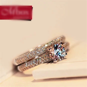 

LOREDANA 2-piece/set stylish luxury white wedding S925 logo dazzle rose gold zircon ring Band Promise For Women