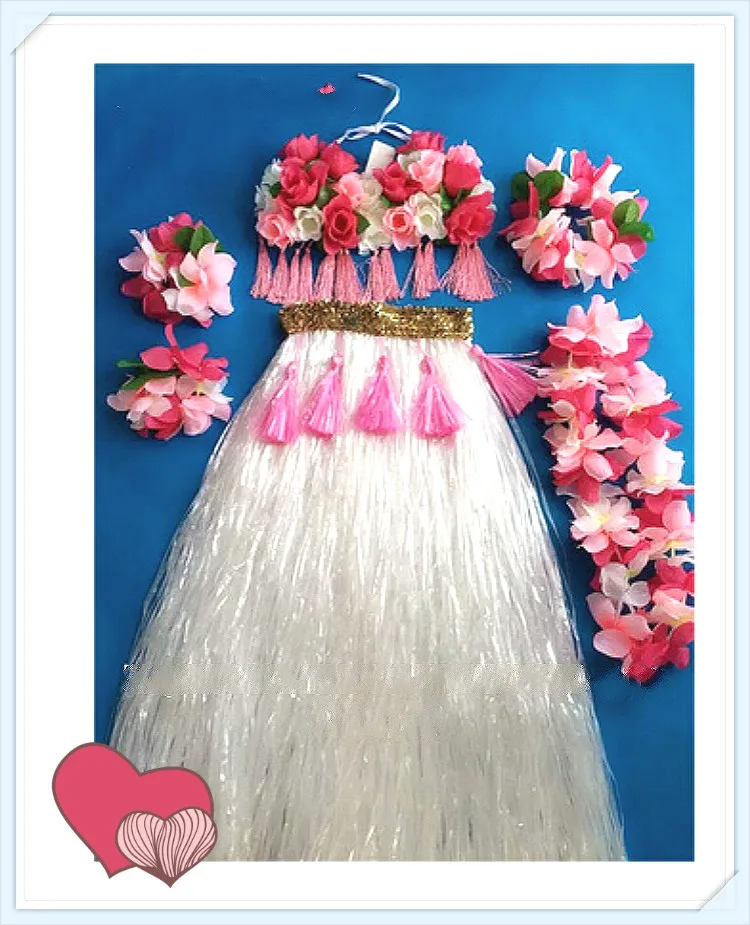 

60cm Hawaiian Hula Grass Skirt Flower White Party Dress Beach Dance 1set/lot Free Shipping
