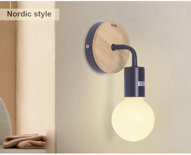 DE.SOUL Wall Lamps Modern Northern Europe Vintage Wood Metal Wall Lamp Industrial Indoor Lighting Bedside Lamps 04