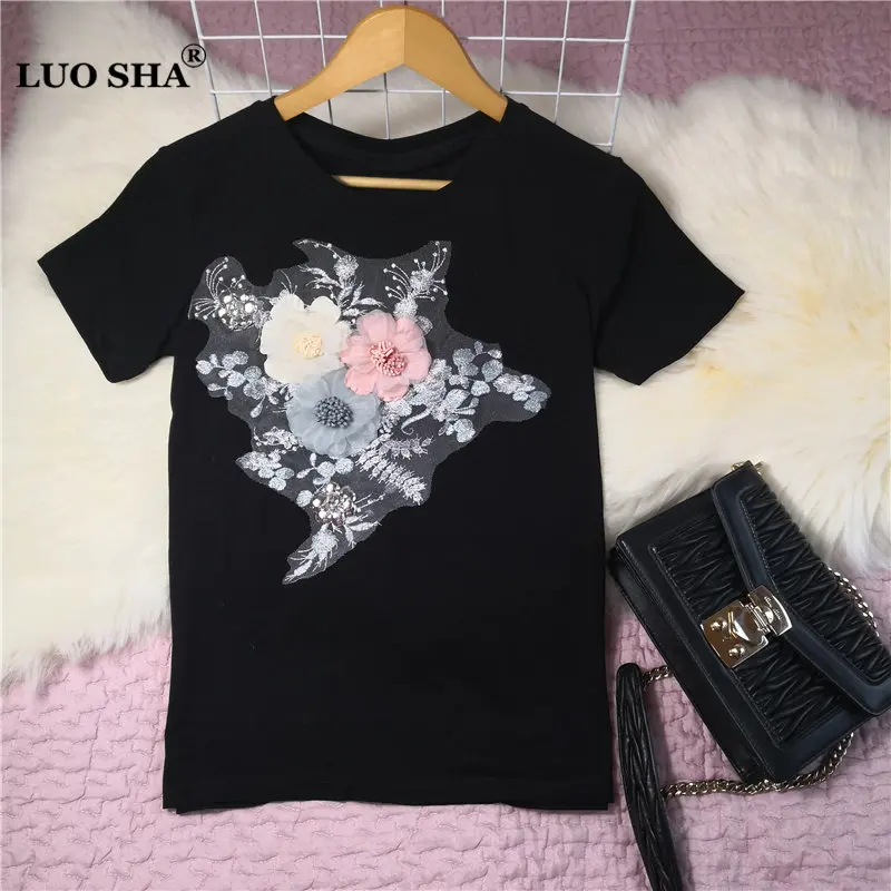 LUOSHA Women Summer Appliques Mesh Lovely 3D Flower Tshirts Women Short Sleeved White Black Pink Tops And Tees Femme
LUOSHA Women Summer Appliques Mesh Lovely 3D Flower Tshirts Women Short Sleeved White Black Pink Tops And Tees Femme