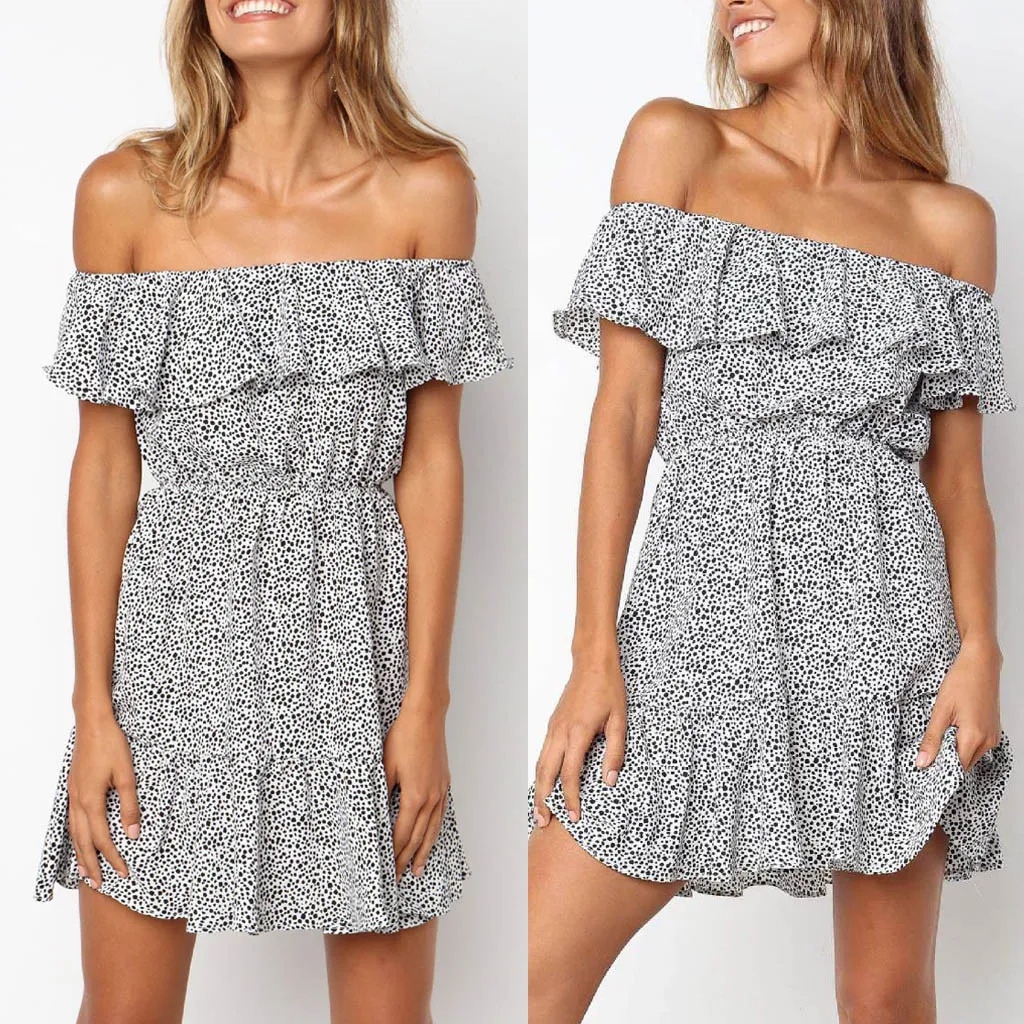 Party Dress Fashion Women Casual Short Sleeve Polka Dot Off Shoulder Ruffles Mini Dressvestidos de verano vestidos de festa
Party Dress Fashion Women Casual Short Sleeve Polka Dot Off Shoulder Ruffles Mini Dressvestidos de verano vestidos de festa
