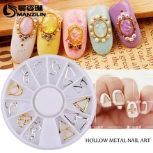MANZILIN 24 unids/set oro plata 3d hueco Metal marco uñas arte tachuelas decoración de uñas rueda(China)