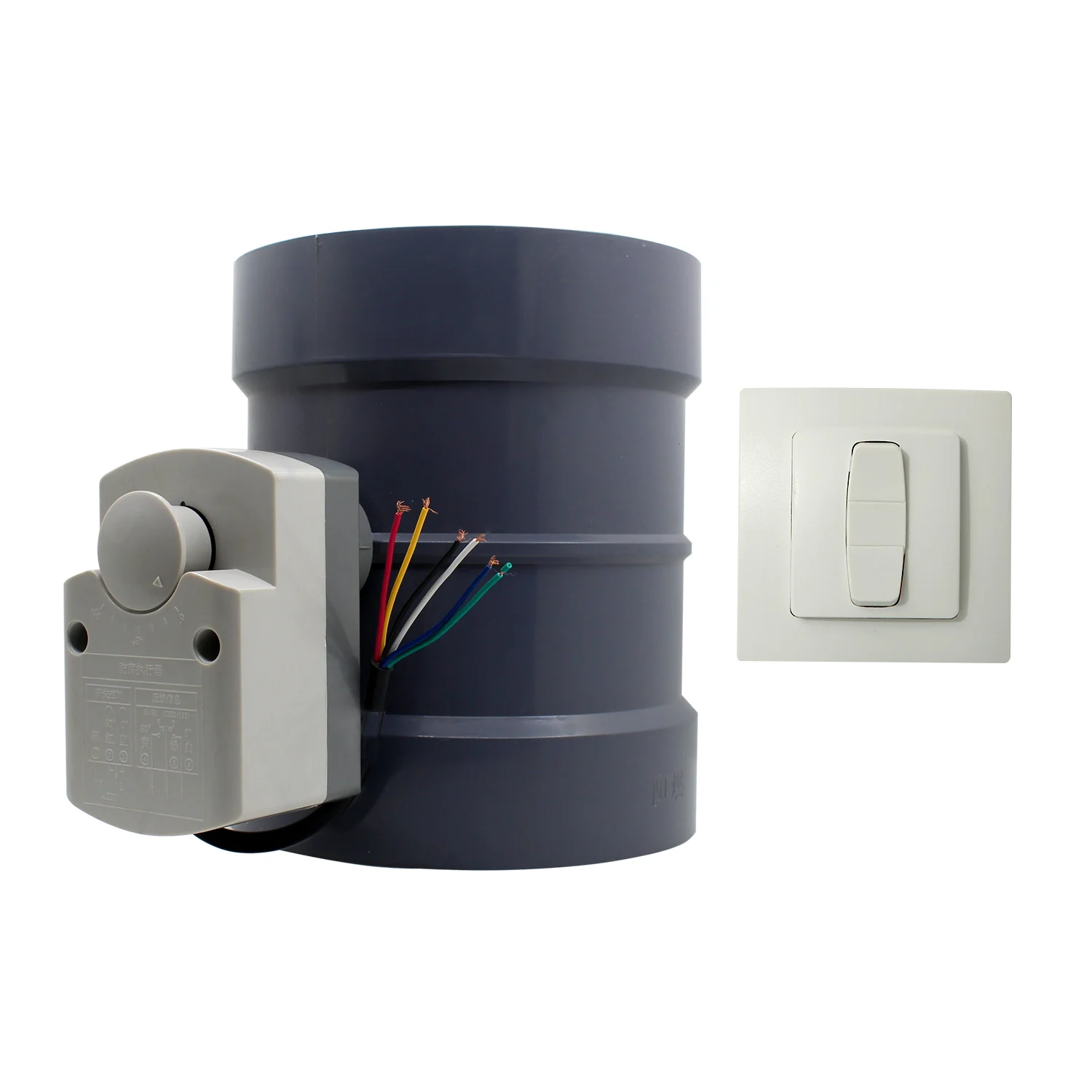 PVC Electric Air Duct Value 110-310 Mm Diam Air Damper Valve Motorized Pipe Valve with 220V Actuator with switch
PVC Electric Air Duct Value 110-310 Mm Diam Air Damper Valve Motorized Pipe Valve with 220V Actuator with switch