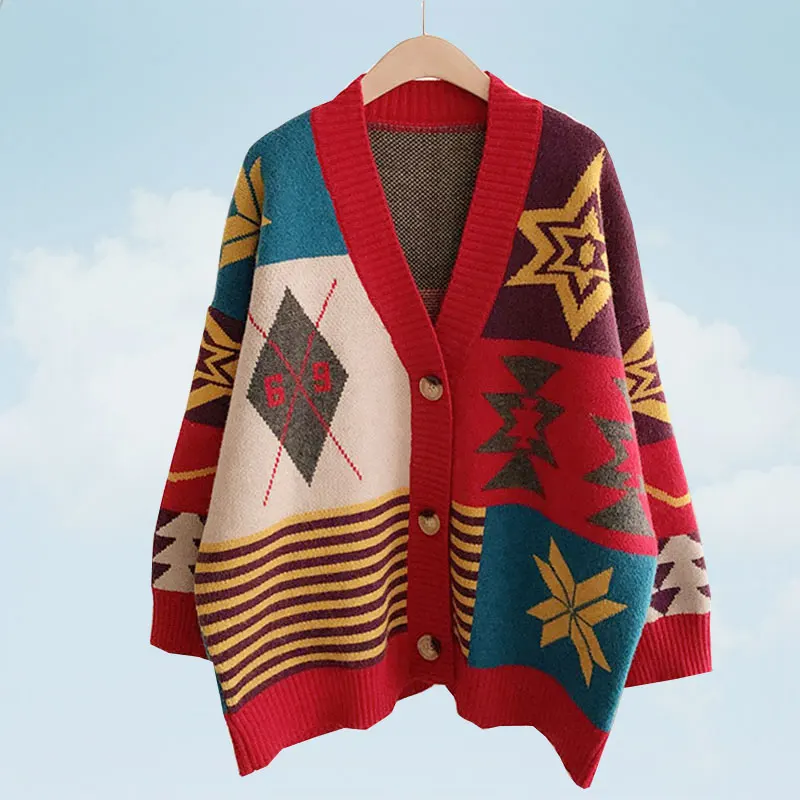 Cardigan Sweater Women Spring Autumn 2019 New Medium Long Retro Loose Single-breasted Fashion Coat Red color matching Female S65
Cardigan Sweater Women Spring Autumn 2019 New Medium Long Retro Loose Single-breasted Fashion Coat Red color matching Female S65