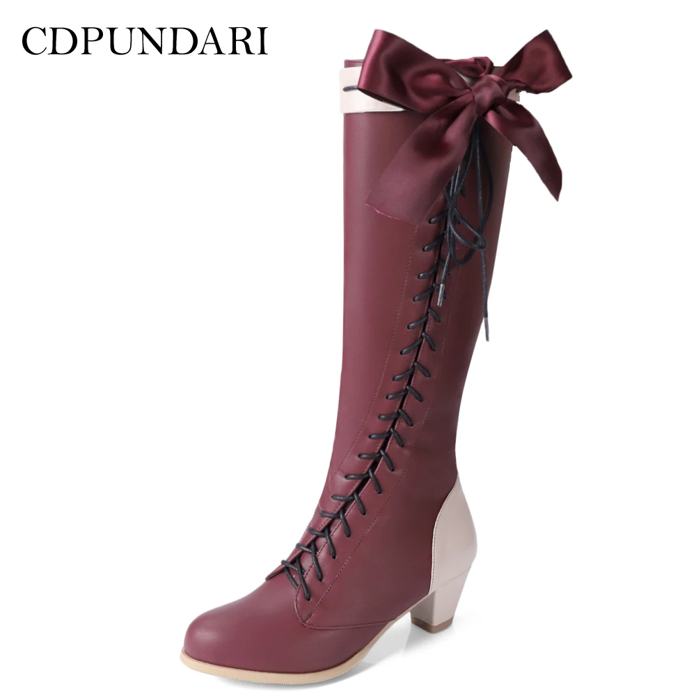CDPUNDARI Women Butterfly knot Round Toe Cross tied Calf boots Ladies Spike Heels Winter boots shoes woman
CDPUNDARI Women Butterfly knot Round Toe Cross tied Calf boots Ladies Spike Heels Winter boots shoes woman