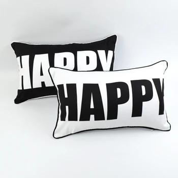 30*50 cm Decorative Black White HAPPY printed Microfiber Rectangular Throw Pillow Case 
30*50 cm Decorative Black White HAPPY printed Microfiber Rectangular Throw Pillow Case
