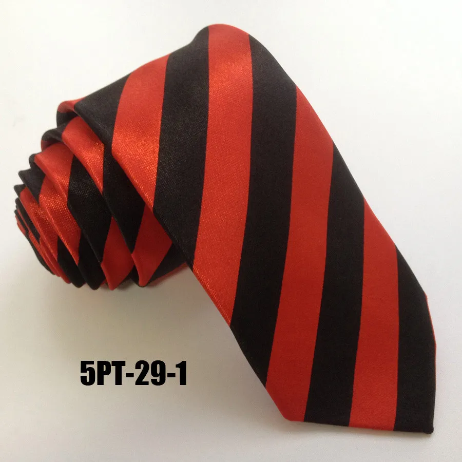 

5cm Slender Tie Fashion Poly Necktie Black with Red Diagonal Stripes