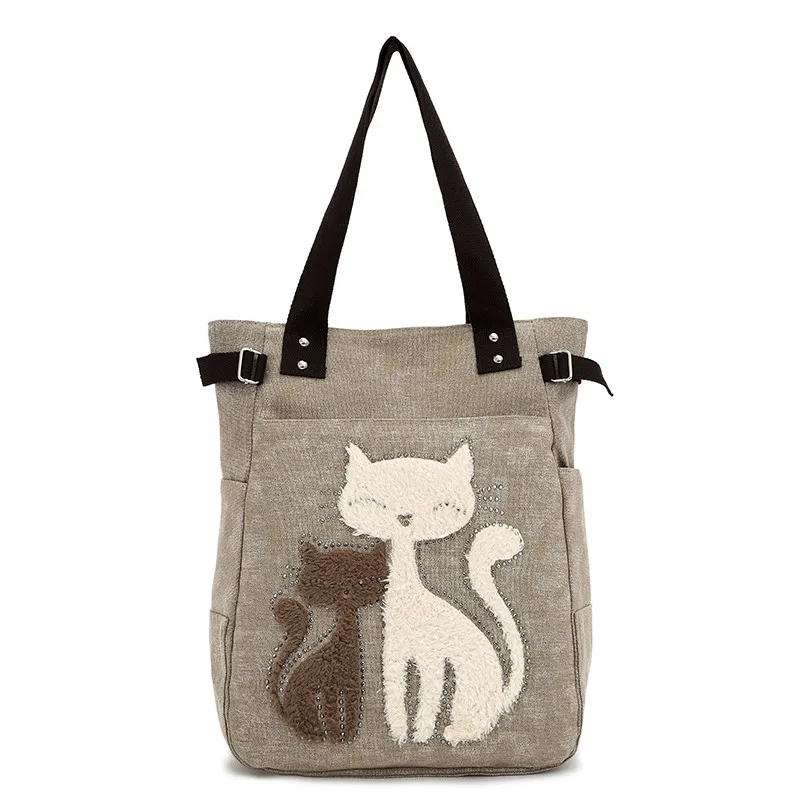 Image 2016 new women s handbag ladies shoulder bags canvas bag cute cat Appliques portable Handbags