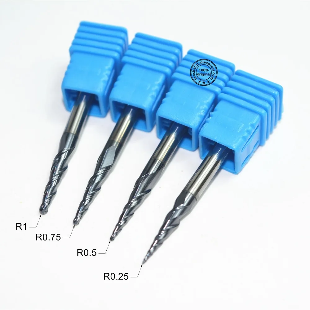 Free shipping,4mm shank,CNC TiALN solid carbide end mill,woodworking conical router bit,2 flutes taper ball nose milling cutter
Free shipping,4mm shank,CNC TiALN solid carbide end mill,woodworking conical router bit,2 flutes taper ball nose milling cutter