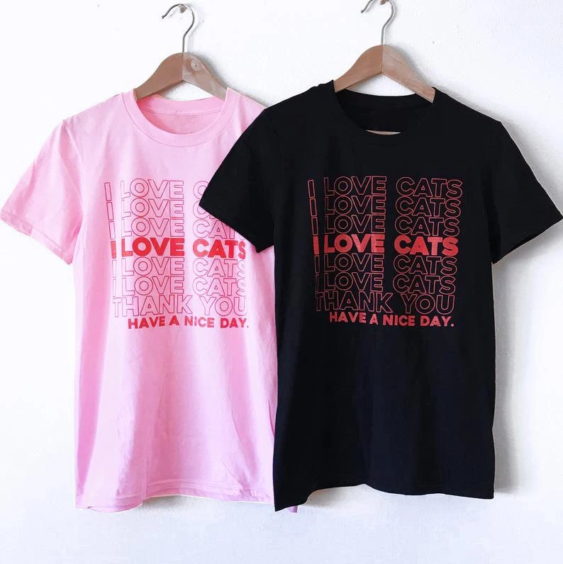 С надписью I LOVE CATS футболка Унисекс Женские Гранж Графический Винтаж