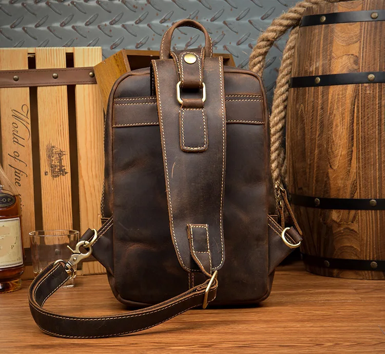 Woosir Vintage Leather Sling Backpack for Men
