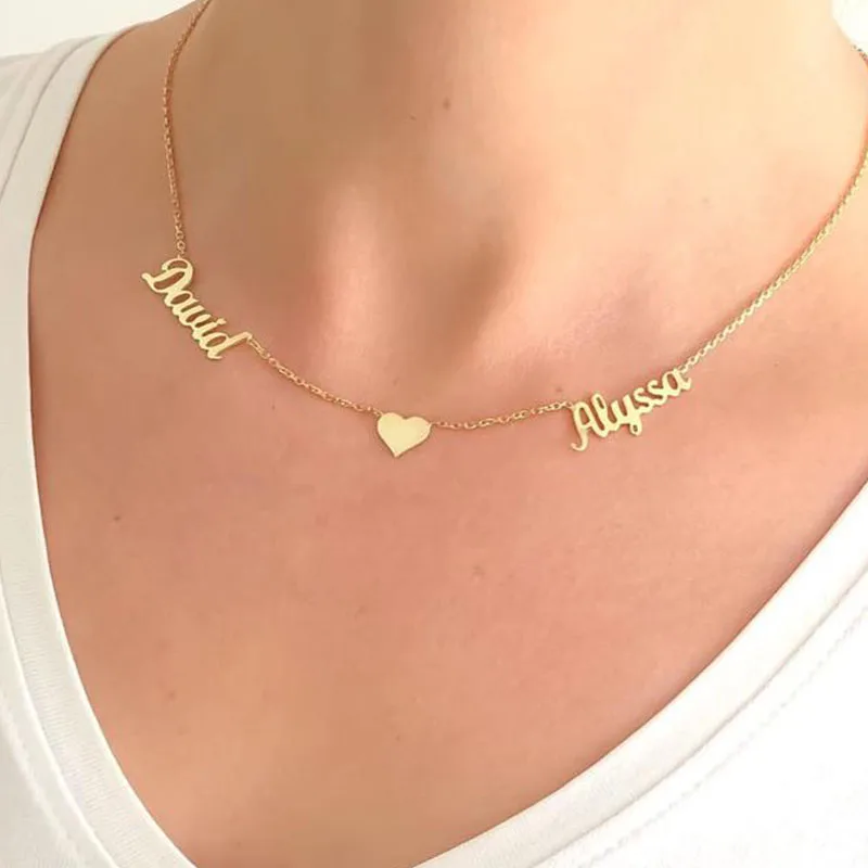 Custom Double Name Necklae With One heart For Lovers Custom Stainless Steel Gold Color Two Name Nameplate Pendant Necklaces
Custom Double Name Necklae With One heart For Lovers Custom Stainless Steel Gold Color Two Name Nameplate Pendant Necklaces