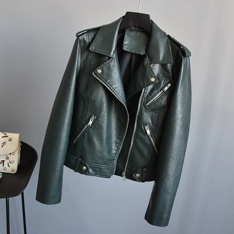 2019 Spring Women Faux Soft Leather Jacket Coat Black Green Rivet Zipper Jacket Motorcycle Pu Leather Punk Outerwear
2019 Spring Women Faux Soft Leather Jacket Coat Black Green Rivet Zipper Jacket Motorcycle Pu Leather Punk Outerwear