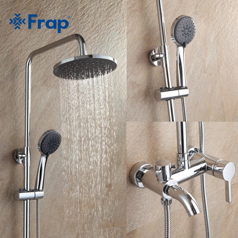 

Frap 1 set Bathroom Rainfall Shower Faucet Set Mixer Tap With Hand Sprayer Wall Mounted chrome banheiro torneiras monocom F2416