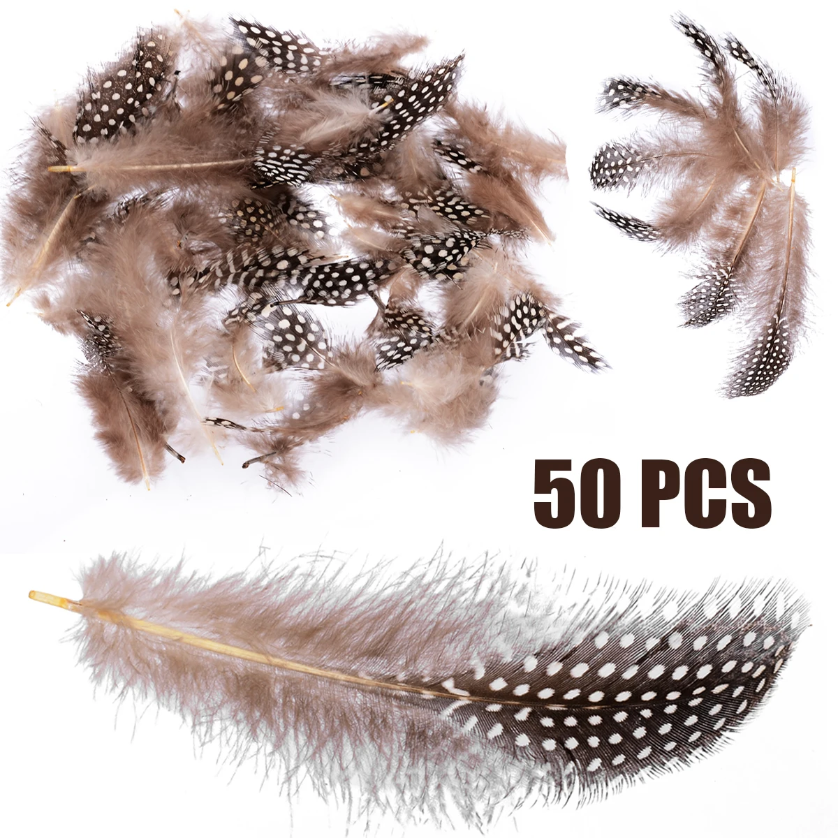 50pcs Spotted Guinea Fowl Plumage Feathers Millinery 4.5-10cm For Crafts DIY Bags Clothes Decorations