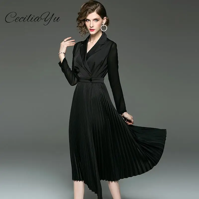 Ceciliayu 2019 New Spring Long Dress Female New Solid Color Temperament Suit Collar Pleated Women Dress For Summer
Ceciliayu 2019 New Spring Long Dress Female New Solid Color Temperament Suit Collar Pleated Women Dress For Summer