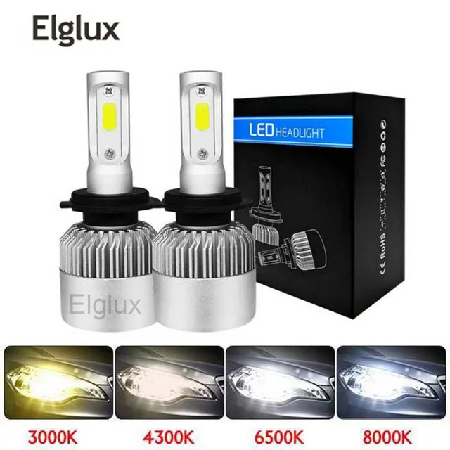 2 шт. авто H4 LED H7 H11 H8 9006 HB4 H1 H3 HB3 S2 автомобильные лампы для фар 72 Вт 8000LM дальнего