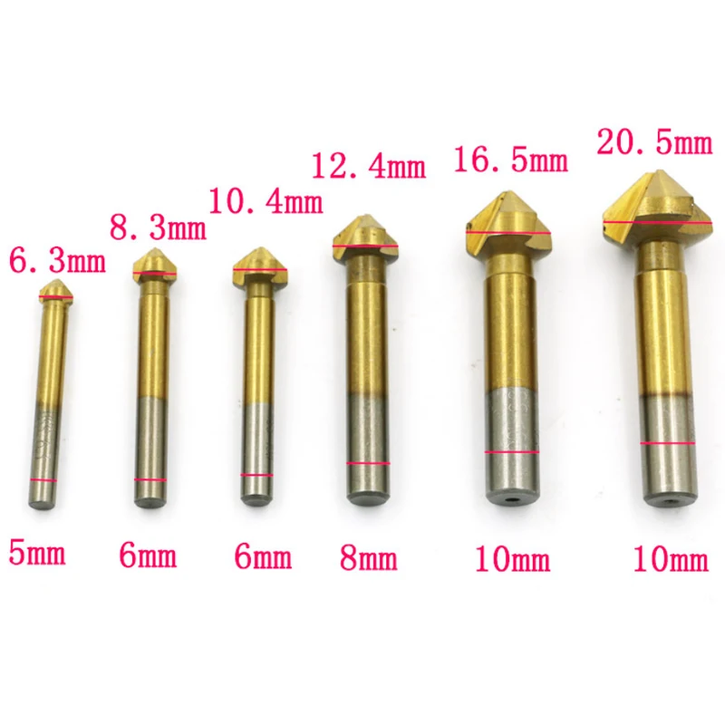 6pcs 3 Flute 90 Degree Hss Chamfer Cutter Chamfering Drilling End Mill Drill Counter Sink Countersink Drill Bit For Wood Steel
6pcs 3 Flute 90 Degree Hss Chamfer Cutter Chamfering Drilling End Mill Drill Counter Sink Countersink Drill Bit For Wood Steel