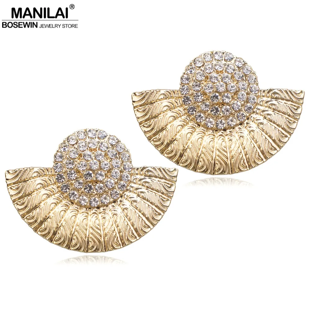 MANILAI Fan shaped Alloy Rhinestone Vintage Stud Earrings Women Fashion Jewelry Metal Statement Earring Golden Silver Color
MANILAI Fan shaped Alloy Rhinestone Vintage Stud Earrings Women Fashion Jewelry Metal Statement Earring Golden Silver Color