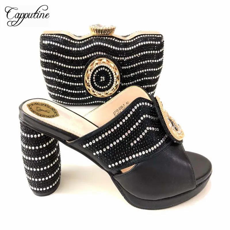 Capputine 2018 Latest Italian Black Color Wedding Shoes And Bag Set 2018 Summer PU With Rhinestone Ladies Shoes And Bag Set
Capputine 2018 Latest Italian Black Color Wedding Shoes And Bag Set 2018 Summer PU With Rhinestone Ladies Shoes And Bag Set