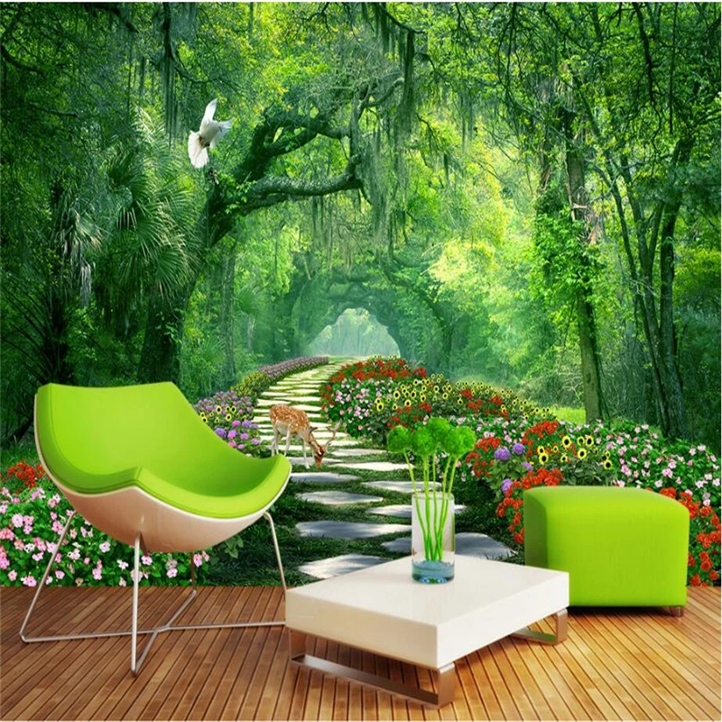 

Custom Photo Wallpaper Wall Stickers 3D Mural Trees Park Green Tree Road 3d Landscape Walls papel de parede wall paper