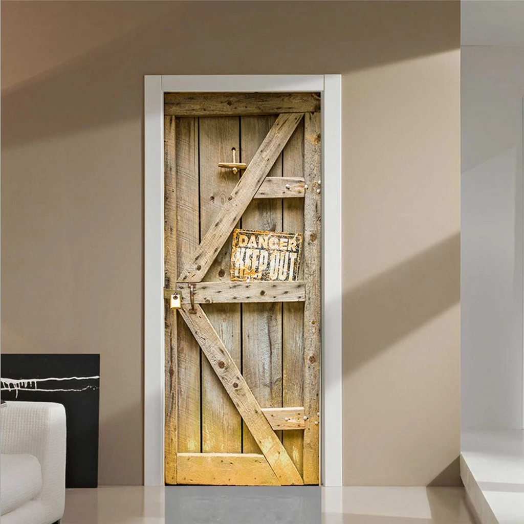 2pcs 3D Self Adhesive Door Wall Fridge Sticker Wrap Mural Wooden Door