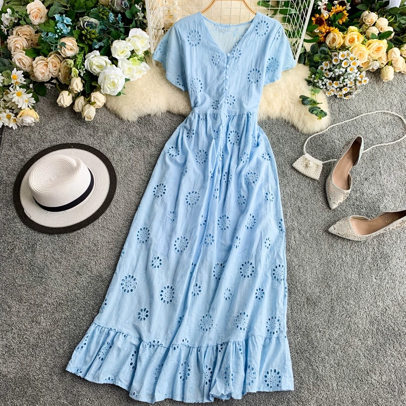 2019 New Summer Clothes For Women Short Sleeve V-neck Slim A-line Robe Fashion Hollow Ladies Solid Boho Sandy Beach Maxi Dress
2019 New Summer Clothes For Women Short Sleeve V-neck Slim A-line Robe Fashion Hollow Ladies Solid Boho Sandy Beach Maxi Dress