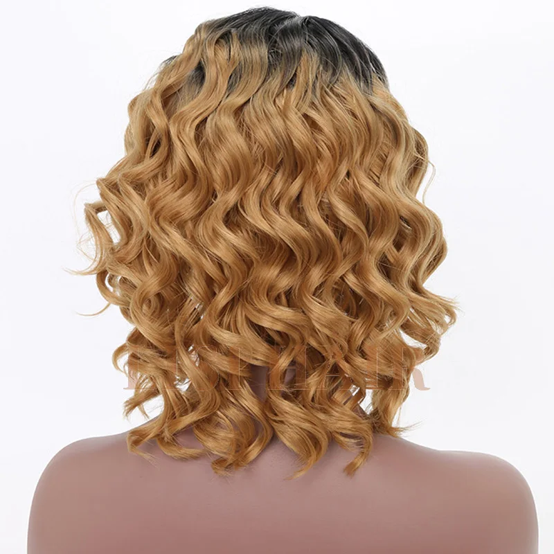 LISIHAIR Short Curly Wig Black Ombre Blonde Wigs Synthetic Wigs For Black Women (3)