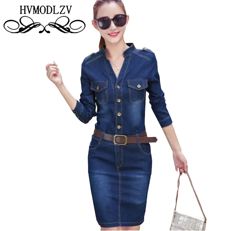 Spring and Autumn Denim Dress 2017 New Women Long Sleeves Belt Large size Dress V collar Slim Fashion High Quality Dress Ls605
Spring and Autumn Denim Dress 2017 New Women Long Sleeves Belt Large size Dress V collar Slim Fashion High Quality Dress Ls605