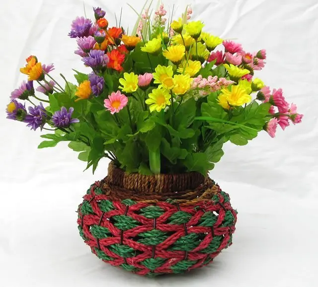 fashion home decoration rattan desktop vase flowers in basket