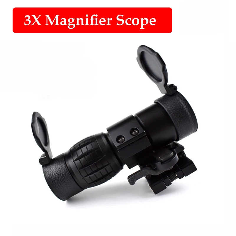 Фото Optic Sight 3X Magnifier Scope Tactical Compact Hunting Riflescope Sights With Flip Up Cover Fit For 20mm Rifle Gun Rail Mount | Спорт и