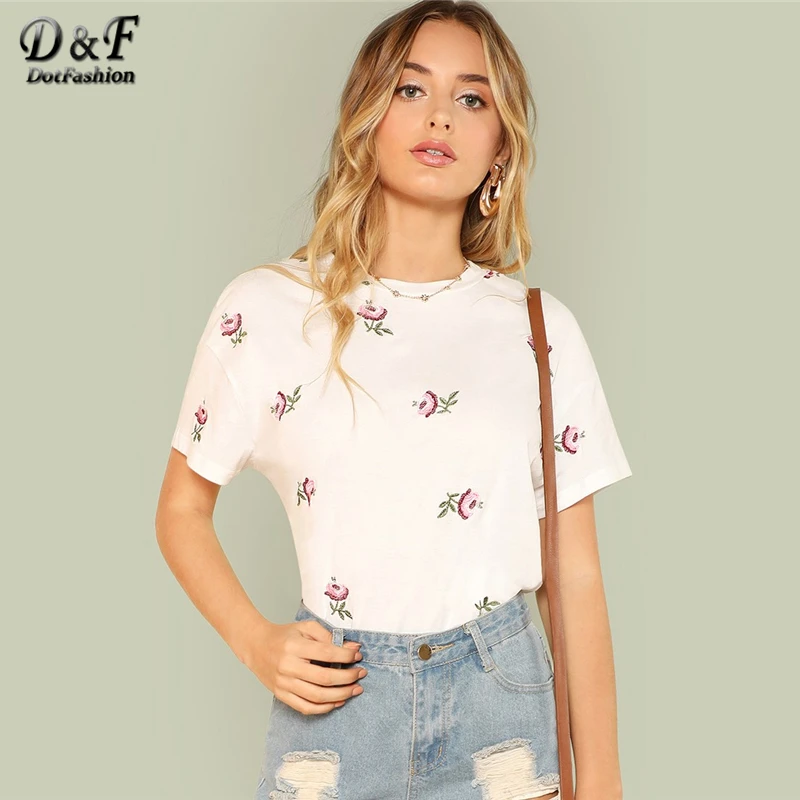 Dotfashion White Embroidery Flower Print Tee Women Casual Top Fashion Clothes Floral Summer Short Sleeve Womens Clothing T-Shirt
Dotfashion White Embroidery Flower Print Tee Women Casual Top Fashion Clothes Floral Summer Short Sleeve Womens Clothing T-Shirt