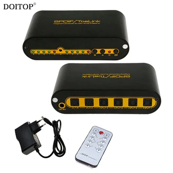 DOITOP 4 In 2 Out Video Converter SPDIF TOSLINK Digital Optical Audio True 4x2 Matrix Switch Switcher Splitter + Remote Control