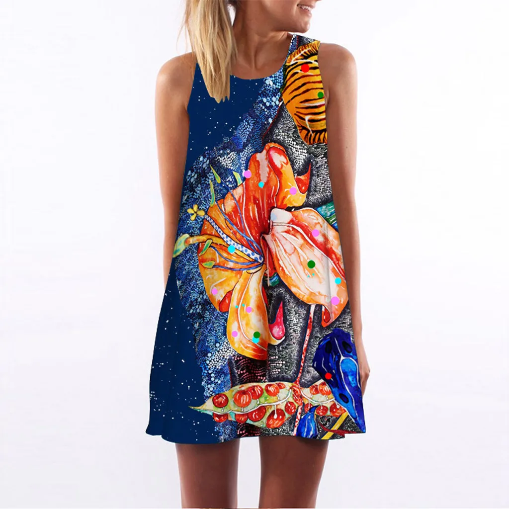 Summer Autumn Women Beach Dress Vintage Polyester Sleeveless Flower Printed Blue O-Neck Short Mini Tank Dress L703
Summer Autumn Women Beach Dress Vintage Polyester Sleeveless Flower Printed Blue O-Neck Short Mini Tank Dress L703