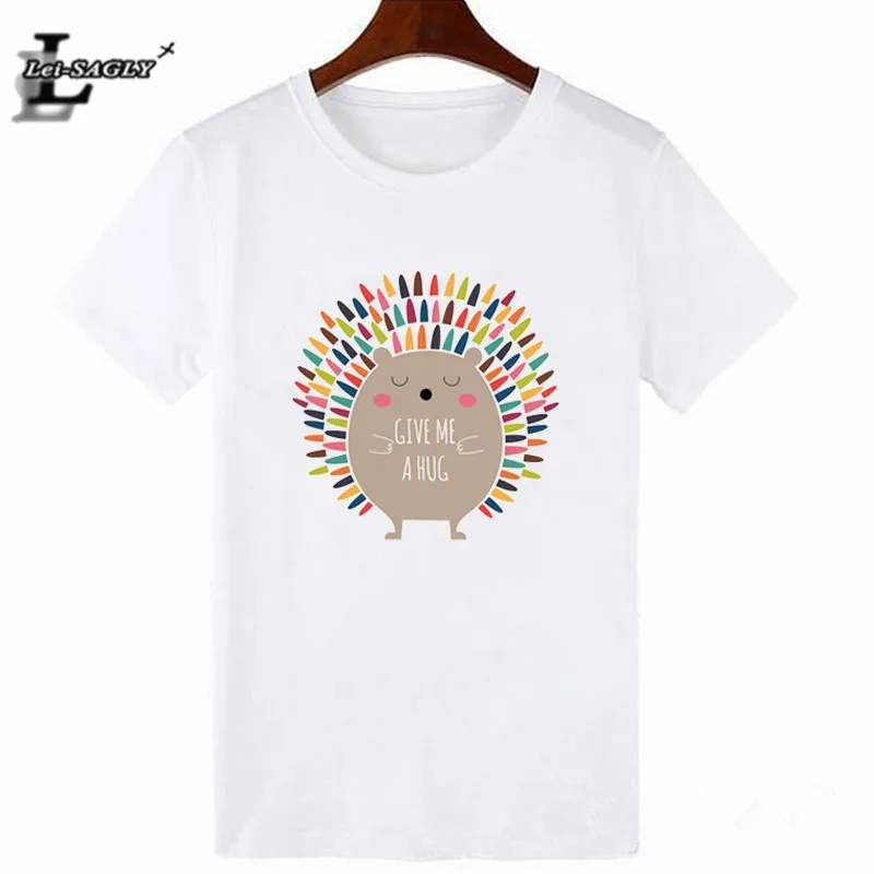 Lei SAGLY GIVE ME A HUG Cute Hedgehog Print T Shirt Women Summer Short Sleeve White Casual O-neck Tshirt Cartoon Harajuku T-shir
Lei SAGLY GIVE ME A HUG Cute Hedgehog Print T Shirt Women Summer Short Sleeve White Casual O-neck Tshirt Cartoon Harajuku T-shir