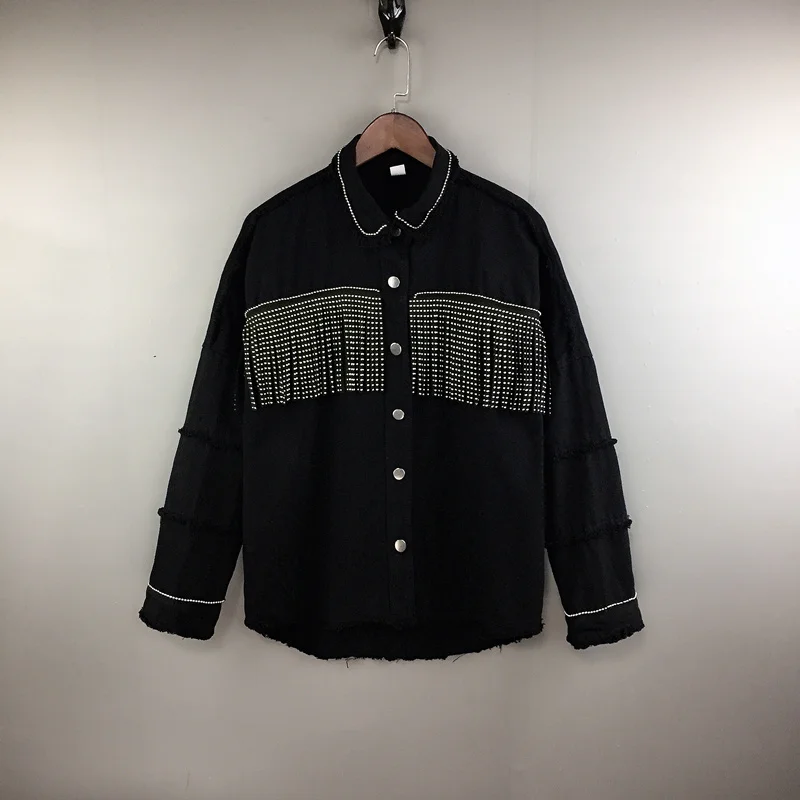 New Black Mens Jacket Short Tassel Decoration Denim Jacket Loose BF Style Jackets S37
New Black Mens Jacket Short Tassel Decoration Denim Jacket Loose BF Style Jackets S37