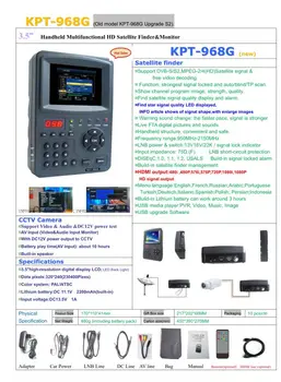 KPT-968G satellite finder DVBS MPEG2 signal 3.5Inch TFT LED Handheld Satellite Finder meter KPT 968G
KPT-968G satellite finder DVBS MPEG2 signal 3.5Inch TFT LED Handheld Satellite Finder meter KPT 968G