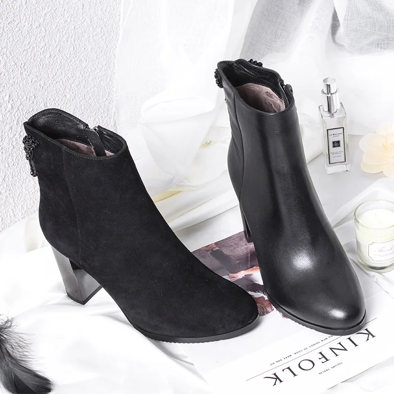 BELISS new design ankle boots for women high heels boots ladies butterfly sexy genuine leather pointed toe (1 (7)