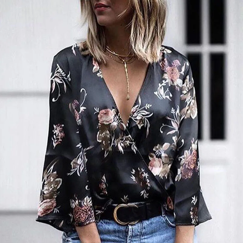 Woman Kimono Blouse Flower Printed Shirt Sexy Deep V neck Tops 3/4 Sleeve Blusas mujer Camisa femininas ladies blouses tops
Woman Kimono Blouse Flower Printed Shirt Sexy Deep V neck Tops 3/4 Sleeve Blusas mujer Camisa femininas ladies blouses tops