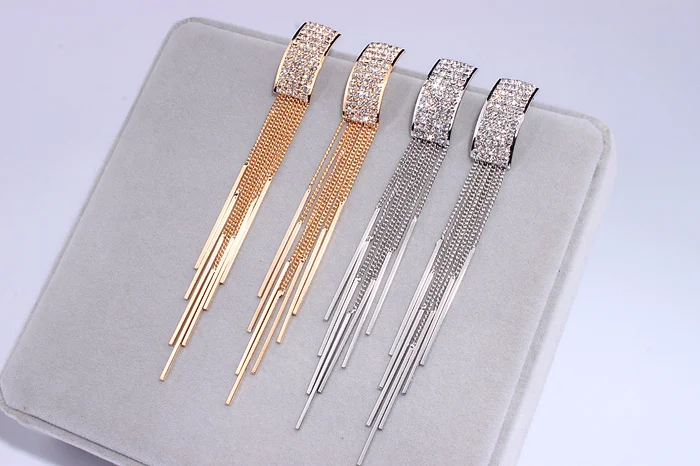 New Gold Color Long Crystal Tassel Dangle Earrings for Women Wedding Drop Earing Brinco Fashion Jewelry Gifts E1717 22
