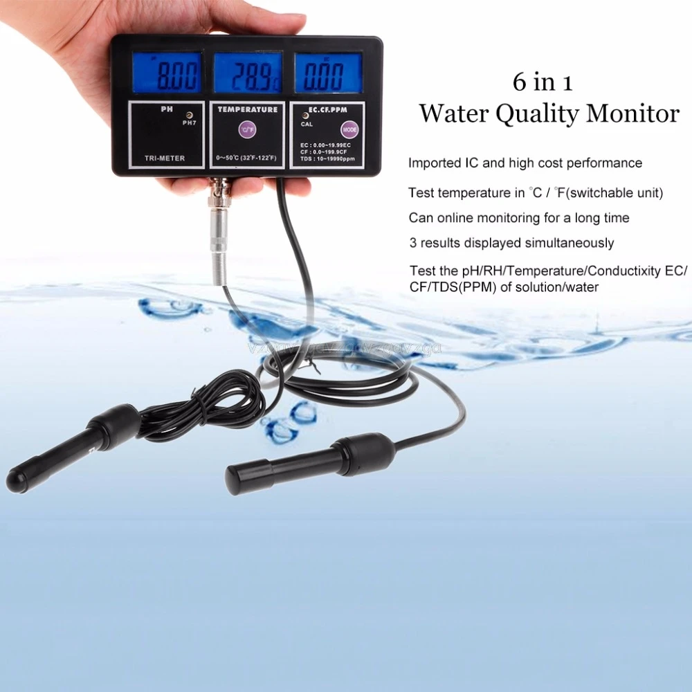 6 in 1 Water Quality Tester Monitor pH Meter Aquarium Water Meter for PH / Temperature / EC / CF / PPM / TDS N19 dropship
6 in 1 Water Quality Tester Monitor pH Meter Aquarium Water Meter for PH / Temperature / EC / CF / PPM / TDS N19 dropship
