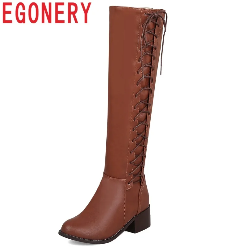 EGONERY women shoes 2019 new concise casual round toe med square heel cross-tied zipper winter warm knee high boots size 33-43
EGONERY women shoes 2019 new concise casual round toe med square heel cross-tied zipper winter warm knee high boots size 33-43