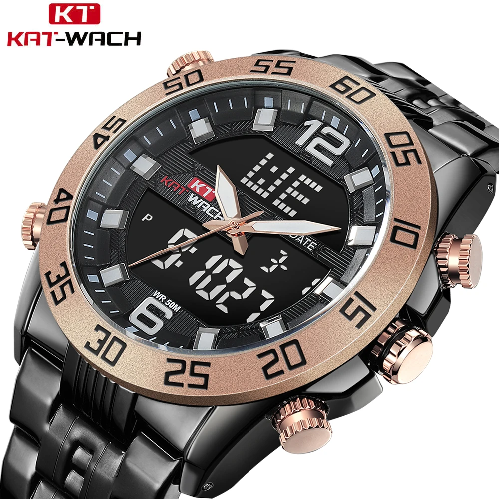 Diving 50M Sports Brand Men Watches Rose Gold Bezel Black Steel Strap Digital Analog Watch Army Military Waterproof Male Clock
Diving 50M Sports Brand Men Watches Rose Gold Bezel Black Steel Strap Digital Analog Watch Army Military Waterproof Male Clock