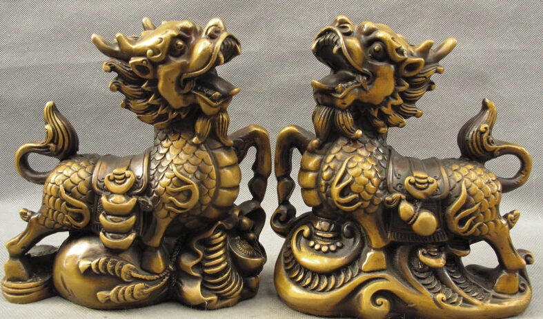 JP S0114 Chinese Bronze Wealth RuYi Treasure Guardian Dragon Kylin Beast Statue Pair
JP S0114 Chinese Bronze Wealth RuYi Treasure Guardian Dragon Kylin Beast Statue Pair